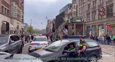 car vs tram battle in the streets of Amsterdam (May 7th 2022)