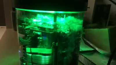PC cooled in 2-phase Immersion system using Fluorinert.