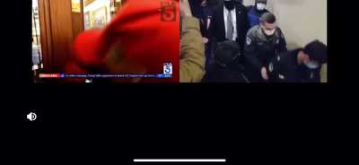 You can clearly see the police walking back down the stairs after refusing to control the crowd essentially forcing Secret Service’s his hand and shooting the terrorist the breaching door. But all of a sudden want to do thier job after she’s dead.