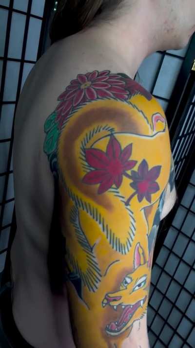 Finished Kitsune by me Isaiah Ronan @ Kings Avenue Tattoo NC, in Durham NC
