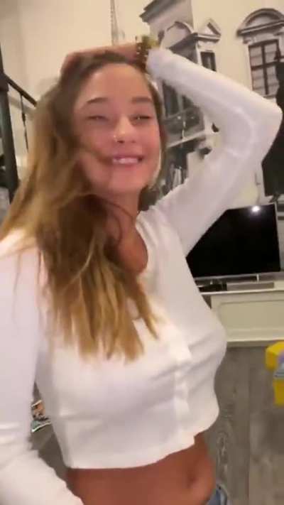 Happy brunette & boobs flashing