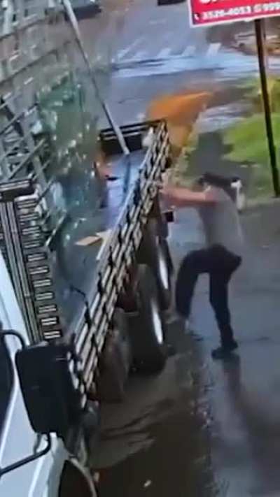 My mans just headed a pane of glass