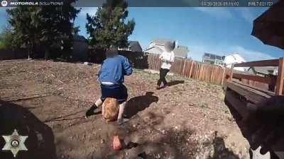 The first deputy on scene at a Colorado house fire kicked the door open in one shot after a bystander said, “That thing won’t open.” He then found a dog hiding under a trampoline in the backyard and saved it.