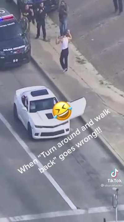 Man doesn’t know how to turn around and walk backwards