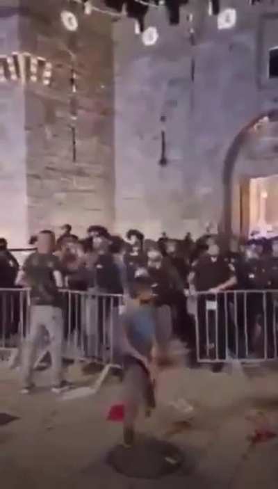 Brave Palestinian kid with balls of steal throw a rock on a Israeli soldier