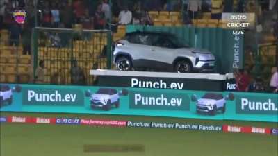 Australian cricketer Ellyse Perry smashed a huge six and it broke the rear window of a sponsor's car which was kept for display on the ground during the match.