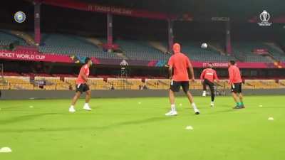 Team India playing a game of Footvolley ahead of final league game of World Cup 2023 against Netherlands