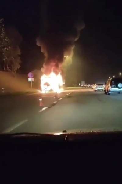 Driver escaped burning bus after it broke down on the highway