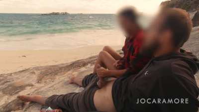 Giving my man a blowjob on the beach. Enjoy the view!