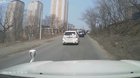 A truck crane with failed brakes demolished a passenger car