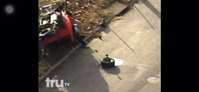 Orange pickup truck wipes out badly. Saint Louis, MO (Jan. 2009)