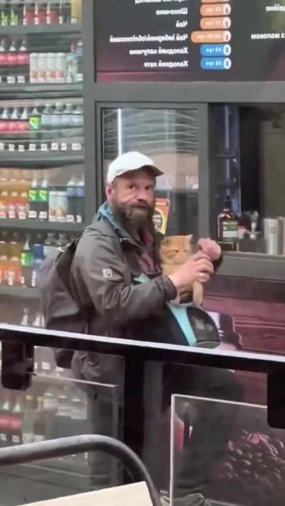 Genuine love between a man and his cat