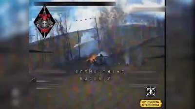 FPV drones of Requiem Group operators destroyed the self-propelled gun 2C1 Gvozdika. March 2025, Belgorod region.