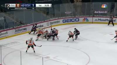 Ovechkin with an unreal move around Myers and sets up Wilson with the easy tap in