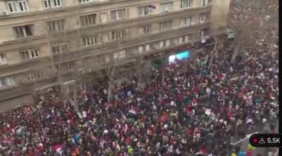 Estimated 800.000 people (12% of total population) gather in Belgrade, Serbia, to protest against authoritarian government.