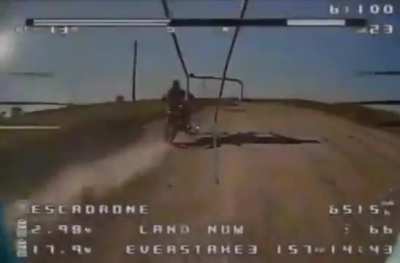 Lone Russian soldier on motorbike chased down by Ukrainian FPV drone