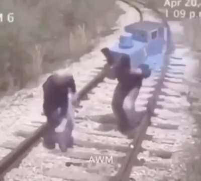 Train hits man no death or gore