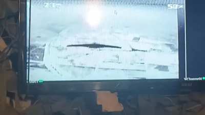 Russians watch via analog video interception system as Ukrainian FPV shoots down their reconnaissance UAV