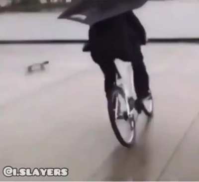 Guy being a hero and saving the girl's skateboard