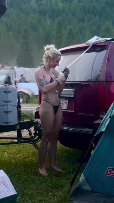caught showering in my tiny thong bikini