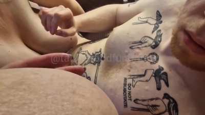 Surrounded by huge tits. Enveloped, if you will