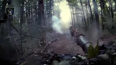 Ukrainian tank fires at Russian positions in Buhruvatka, Kharkiv Oblast. July 2024
