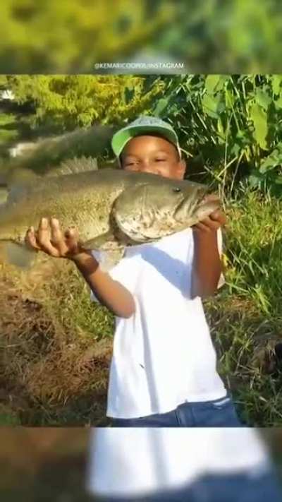 My wife's boyfried took our son to the lake and he had this happy freakout when he caught a fishie!