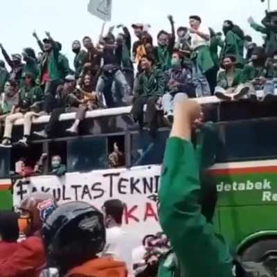 Protesters singing 