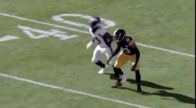 [Highlight] A mic'd up Joe Haden gets leveled on a block by KJ Hamler