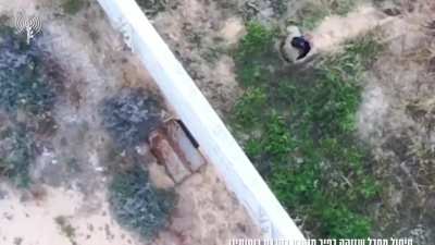 IDF drone strike on a terror operative in the Gaza Strip as he was entering a tunnel
