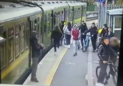 A group of boys harasses and assaults a group of girls minding their own business.