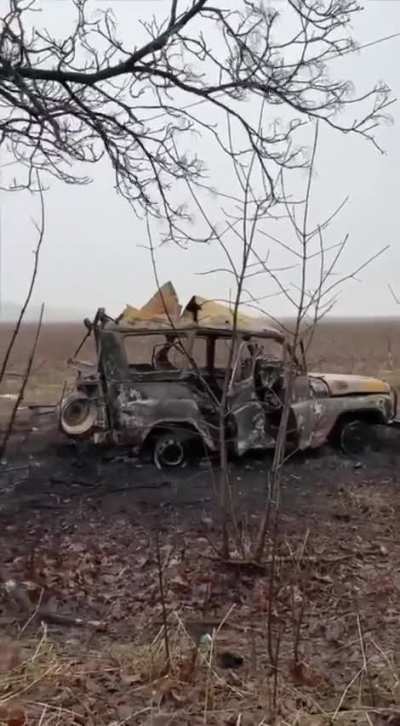 Video from a Russian soldier showing 2 of his groups vehicles destroyed by Ukrainian FPV drones “Grim”
