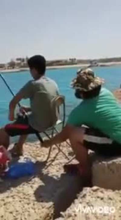 His first time fishing