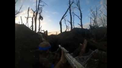 Ukrainian soldier with anime stickers on AK clearing trench & taking POW [Music & Edit from source]