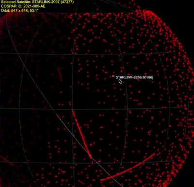 All the Starlink satellites currently in orbit around earth.