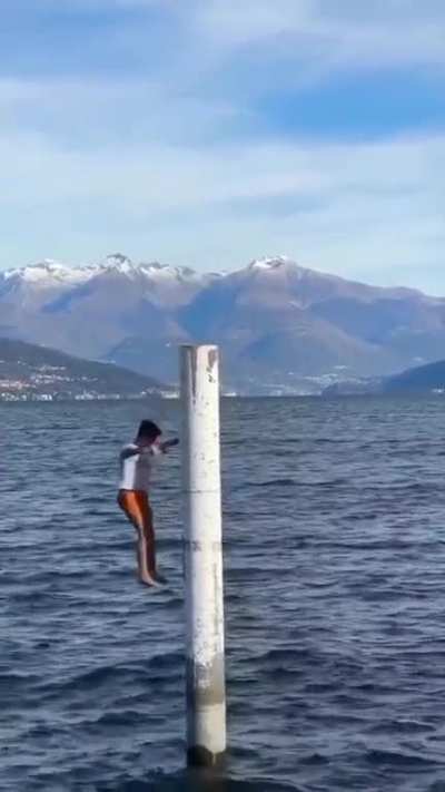Omg! It's safe to do it on land, not on a piece of rounded wood