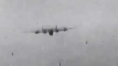 German FW 190 makes a frontal assault against an American B24 liberator. All crew members died, pilots were killed instantly. Germany, 1944.
