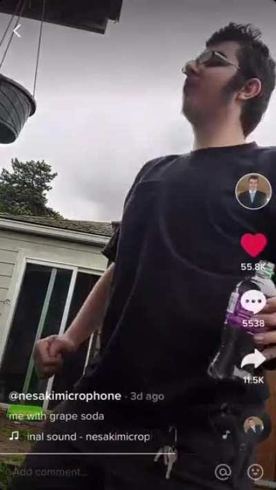 This absolute chad enjoys his grape soda!