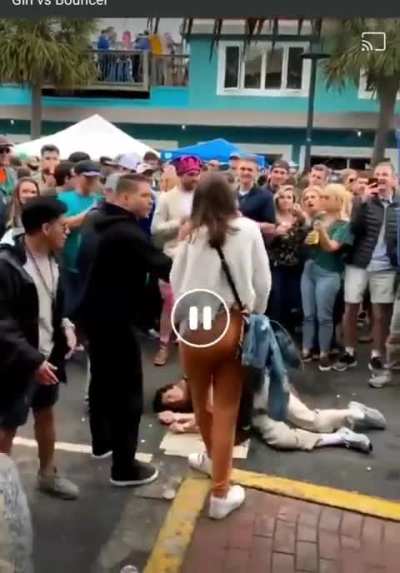 Girl knocks  security guard out