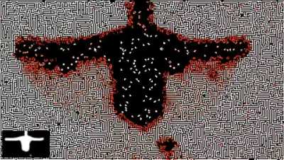Cellular automaton responds to observer silhouette in real time