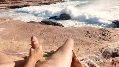 Cumming hard with a stunning view.