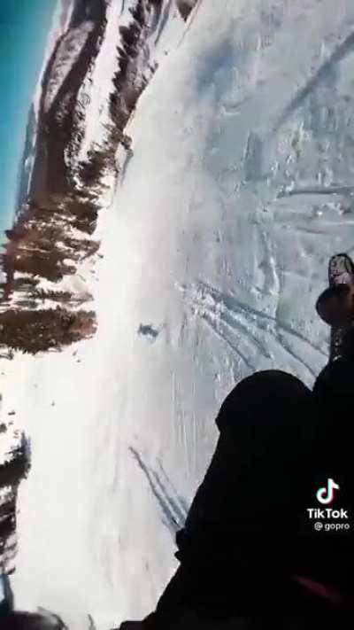 A high speed ski track on a edge of a mountain