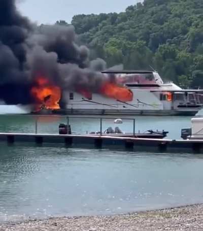 Houseboat on fire
