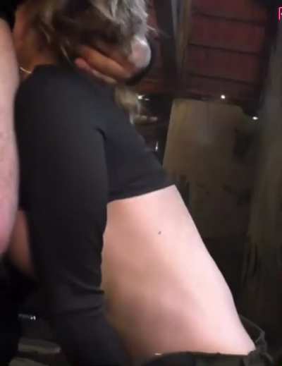 Mom throating me in a restaurant bathroom