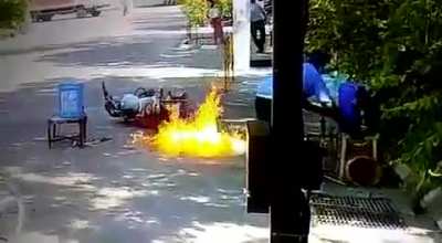 Bike Catches On Fire While Sanitizing It