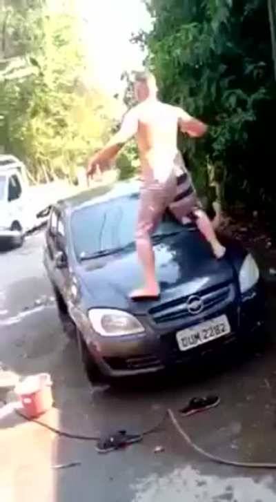 What could go wrong bouncing on a wet car