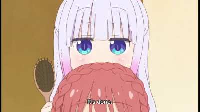 Kanna does Kobayashi's hair...