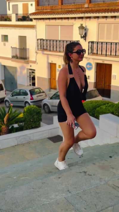 Bouncing Braless Public Slow Motion