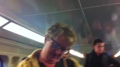 Racist lady on train calls police on kid for not giving her their seat even though there are other seats (sorry for the bad quality)