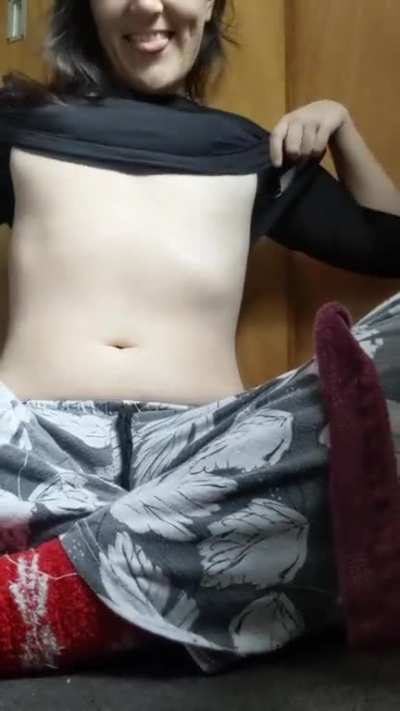 Look what's hiding under my PJs! Plucking up the courage for the public flash!! [OC]